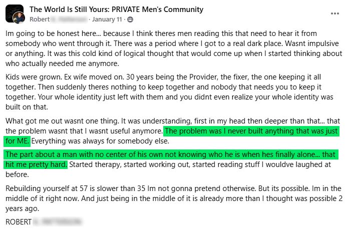 Robert's story — rebuilding identity after 30 years as the provider